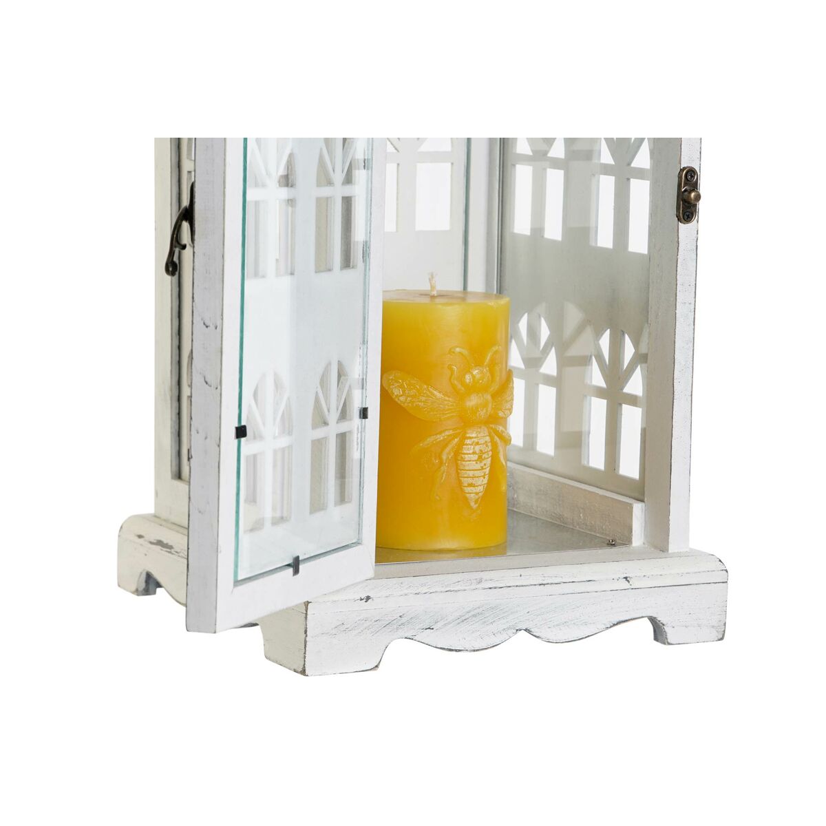 Lykta DKD Home Decor Antikbehandlad Vit Grå Trä Glas Medelhavs 19 x 19 x 51 cm - 4