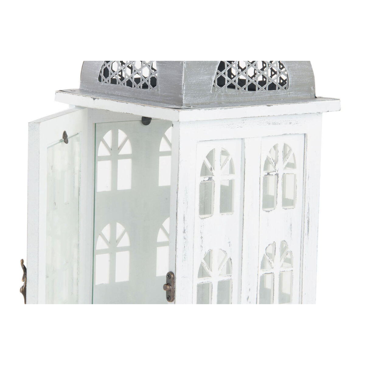 Lykta DKD Home Decor Antikbehandlad Vit Grå Trä Glas Medelhavs 19 x 19 x 51 cm - 5
