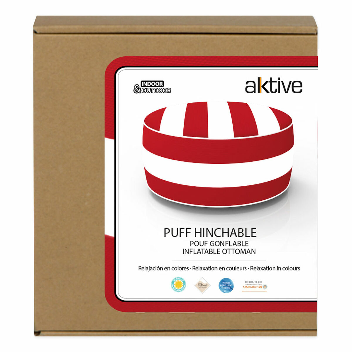 Uppblåsbar puff Aktive Randig Kolonial 53 x 23 x 53 cm (4 antal) - 4
