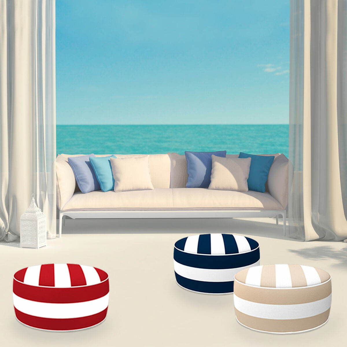 Uppblåsbar puff Aktive Randig Kolonial 53 x 23 x 53 cm (4 antal) - 10