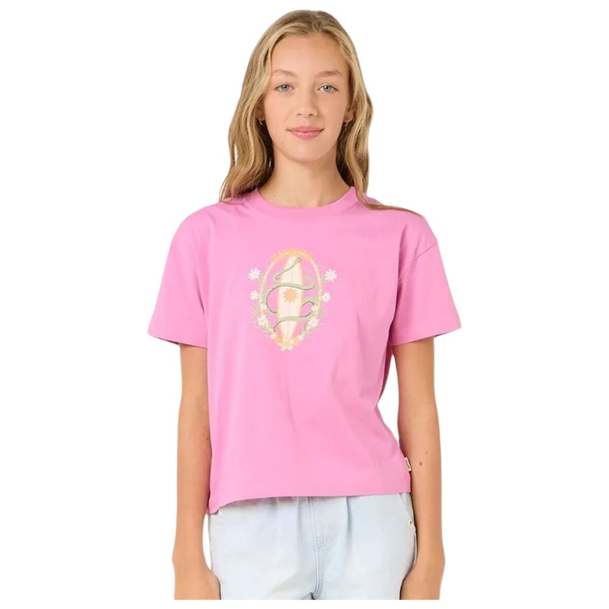 Barn T-shirt med kortärm Rip Curl Island Surf Crop Rosa