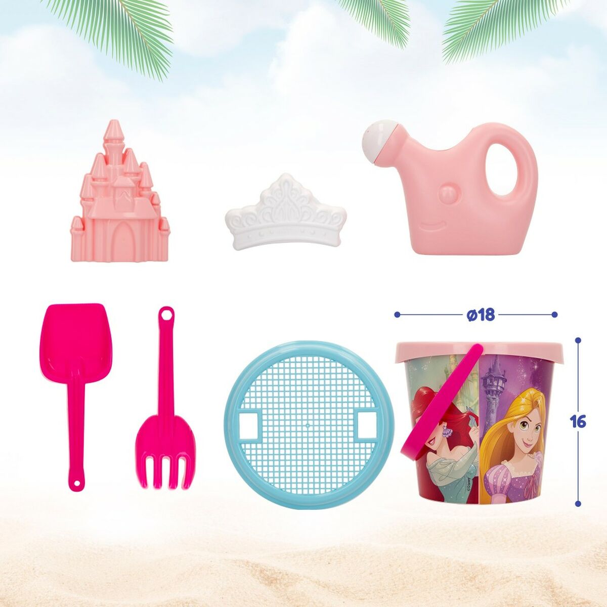 Strandleksaker set Disney Princess polypropen 18 x 16 x 18 cm Ø 18 cm (12 antal) - 2