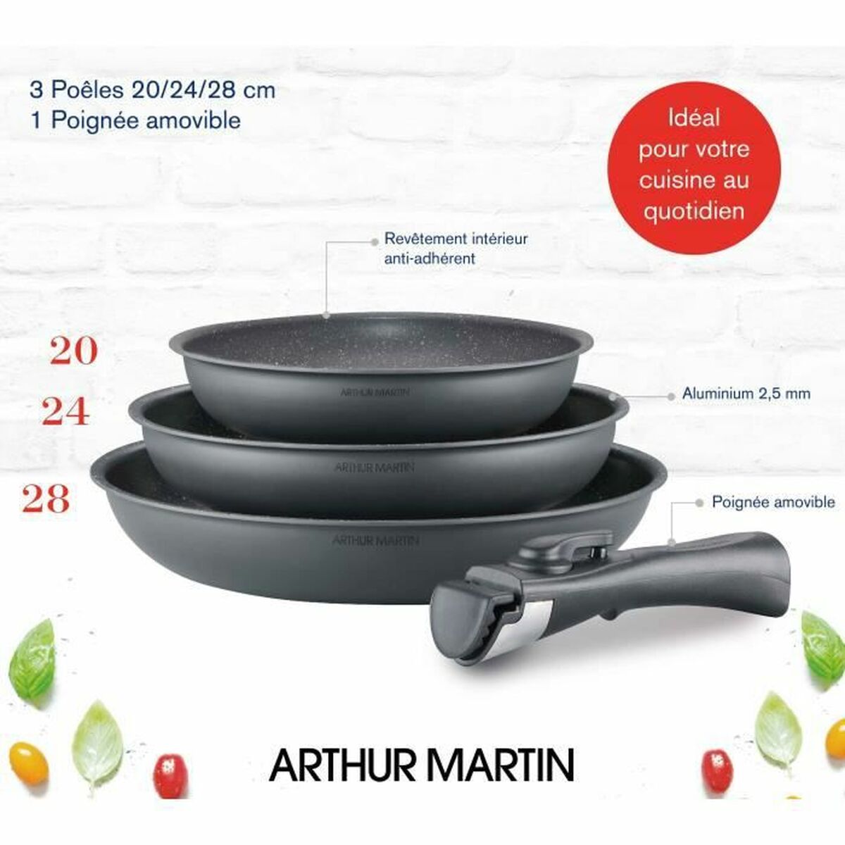 Kastrullset Arthur Martin AM521 Grå 4 Delar - 5