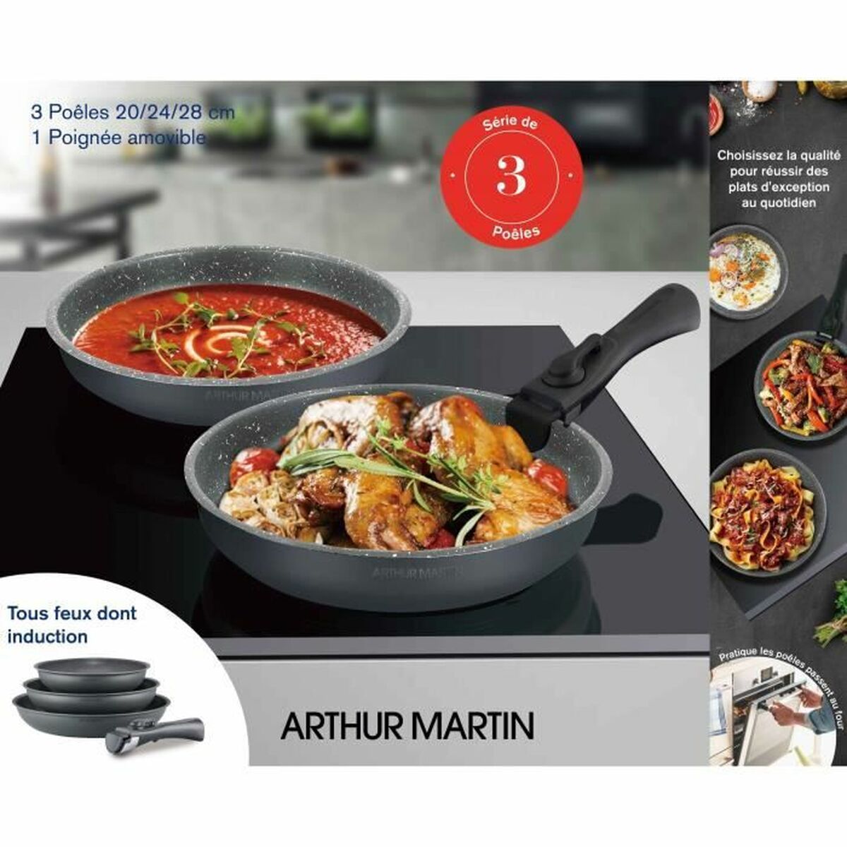 Kastrullset Arthur Martin AM521 Grå 4 Delar - 2