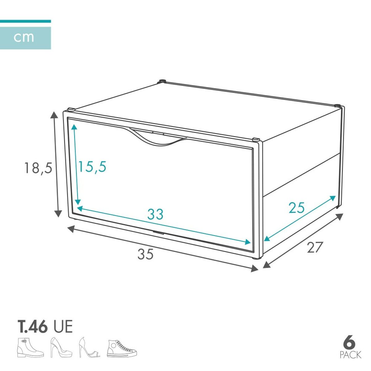 Stackable shoe box Max Home Vit 6 antal polypropen ABS 35 x 18,5 x 27 cm - 5
