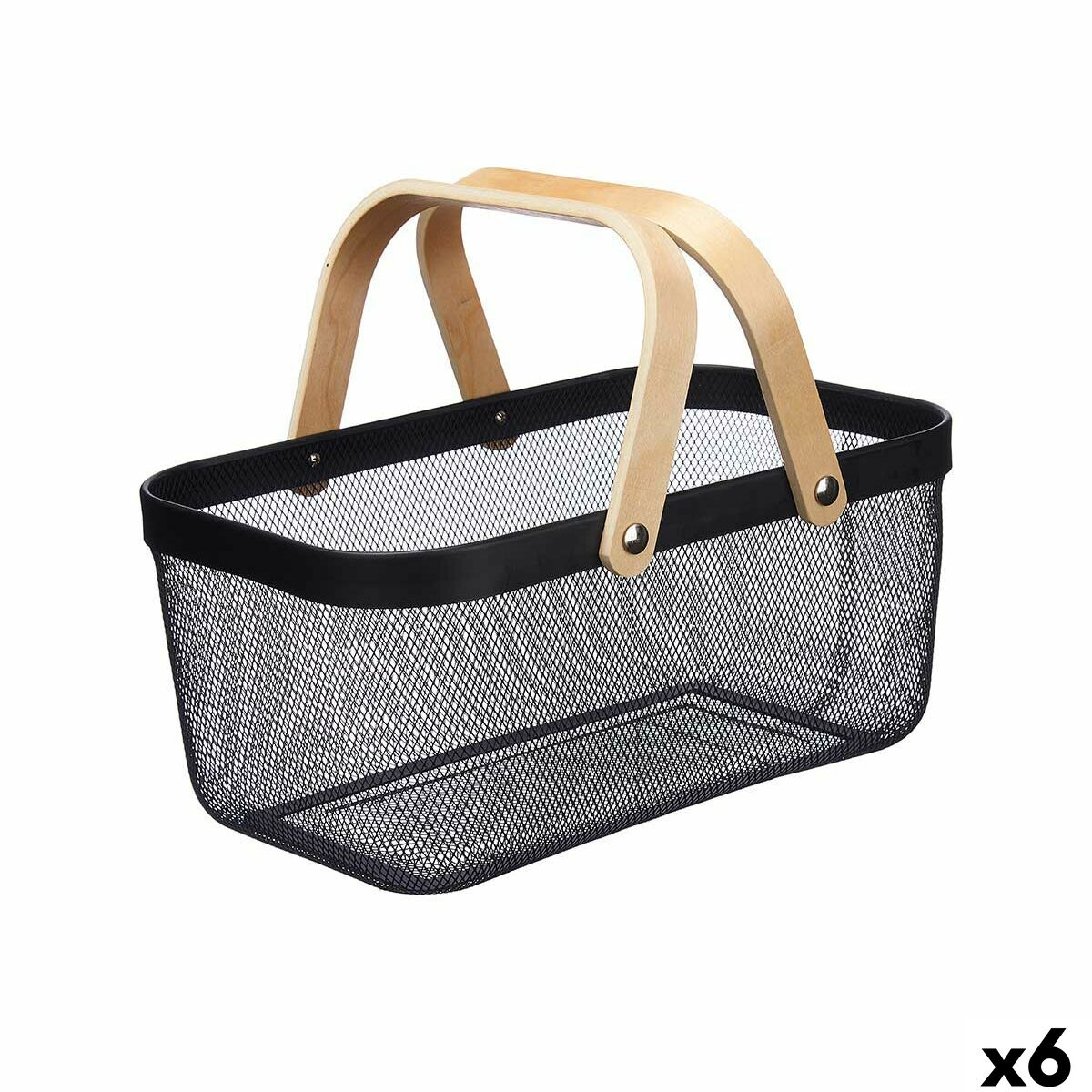 Multifunktionell korg Kinvara 1031 Svart Trä Metall 42,5 x 18 x 26,5 cm (6 antal)