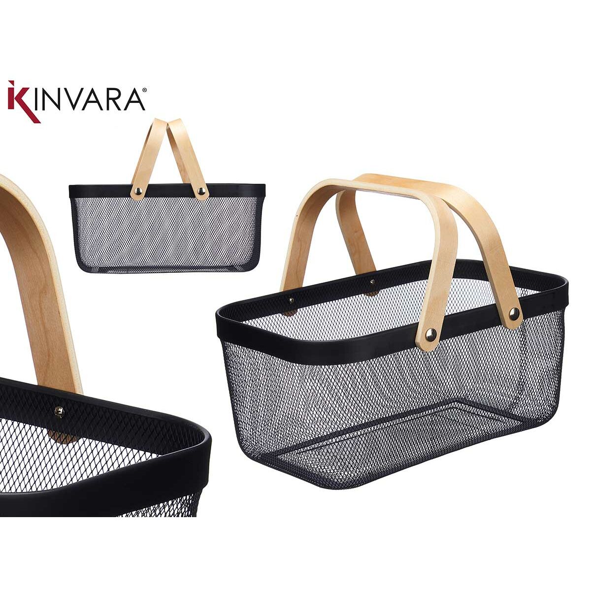 Multifunktionell korg Kinvara 1031 Svart Trä Metall 42,5 x 18 x 26,5 cm (6 antal) - 3