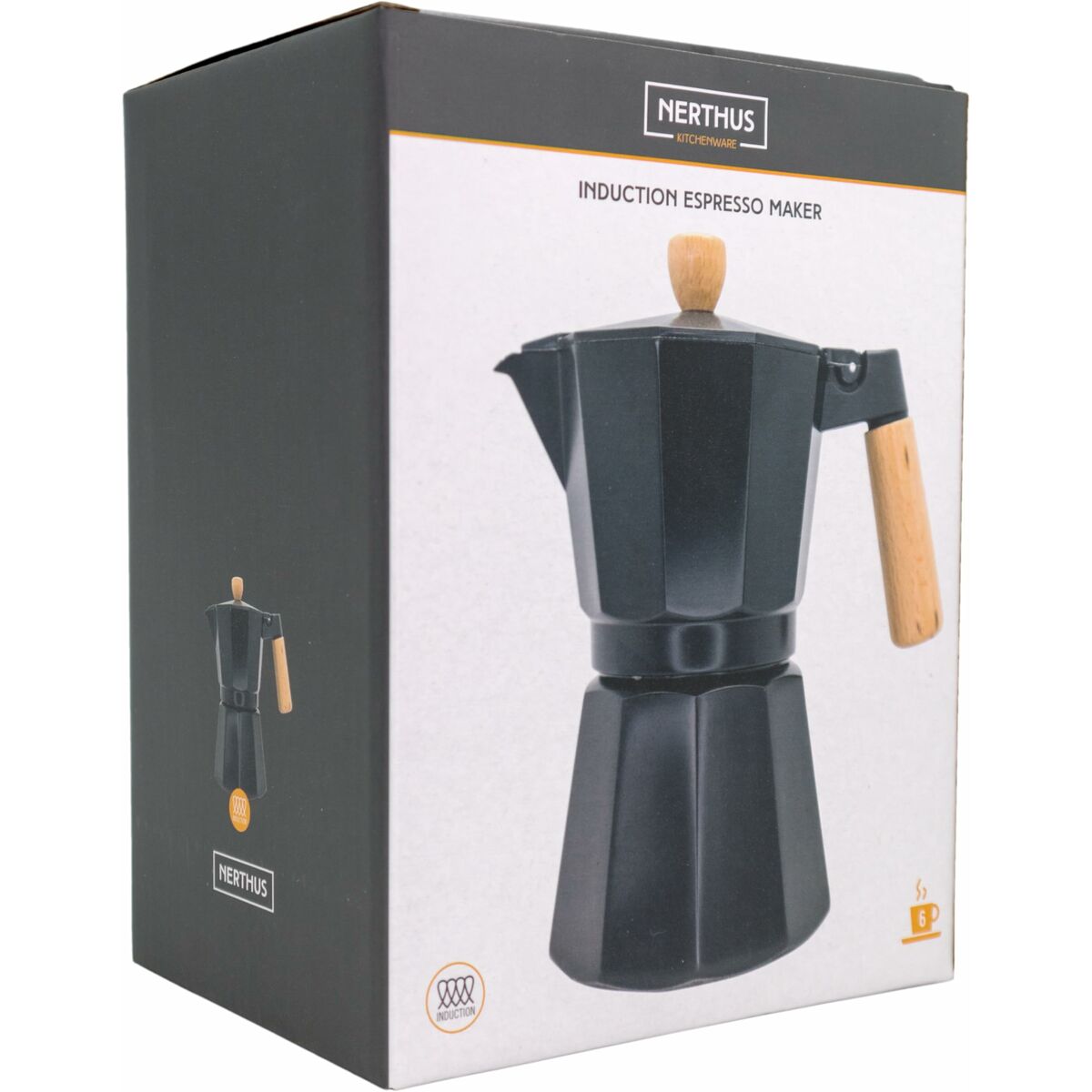 Italiensk Kaffepanna Vin Bouquet Aluminium 6 Koppar Svart - 2