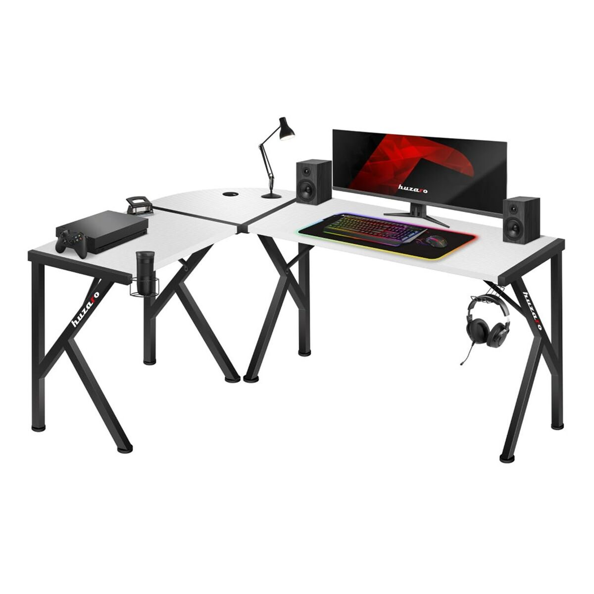 Skrivbord Huzaro Hero 6.3 Vit Svart Stål Kolfiber 154 x 74 x 117 cm - 4