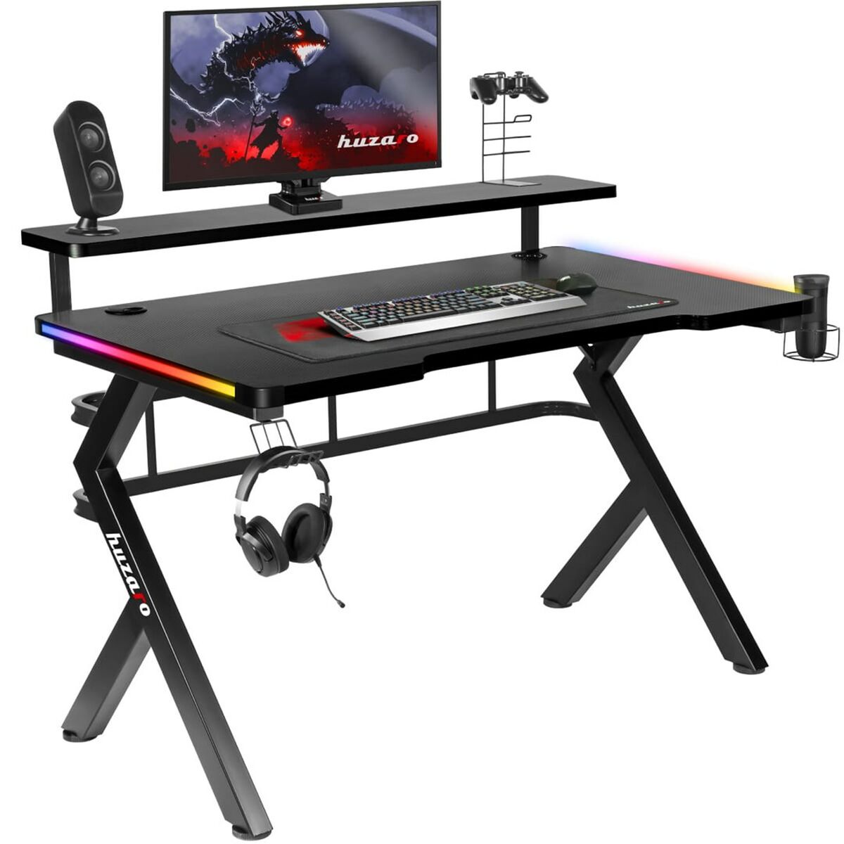 Skrivbord Gaming Huzaro HZ-Hero 5.0 RGB Svart Stål Kolfiber 116 x 69,5 x 59 cm