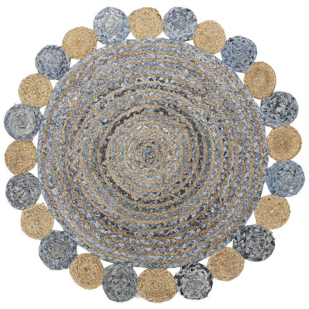 Matta DKD Home Decor 120 x 120 x 1 cm Blå Bomull Multicolour Indier Jute