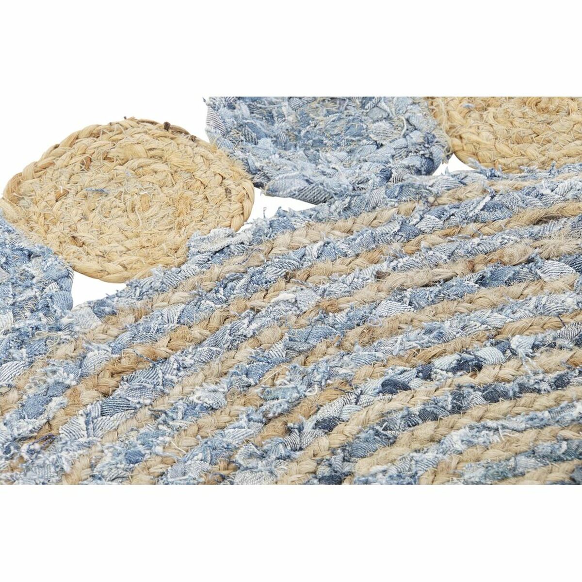 Matta DKD Home Decor 120 x 120 x 1 cm Blå Bomull Multicolour Indier Jute - 11