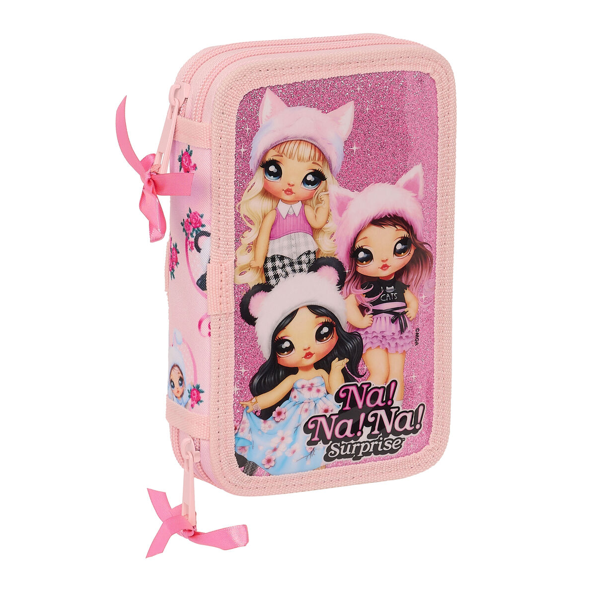 Dubbelt pennfodral Na!Na!Na! Surprise Fabulous Rosa 12.5 x 19.5 x 4 cm (28 Delar)