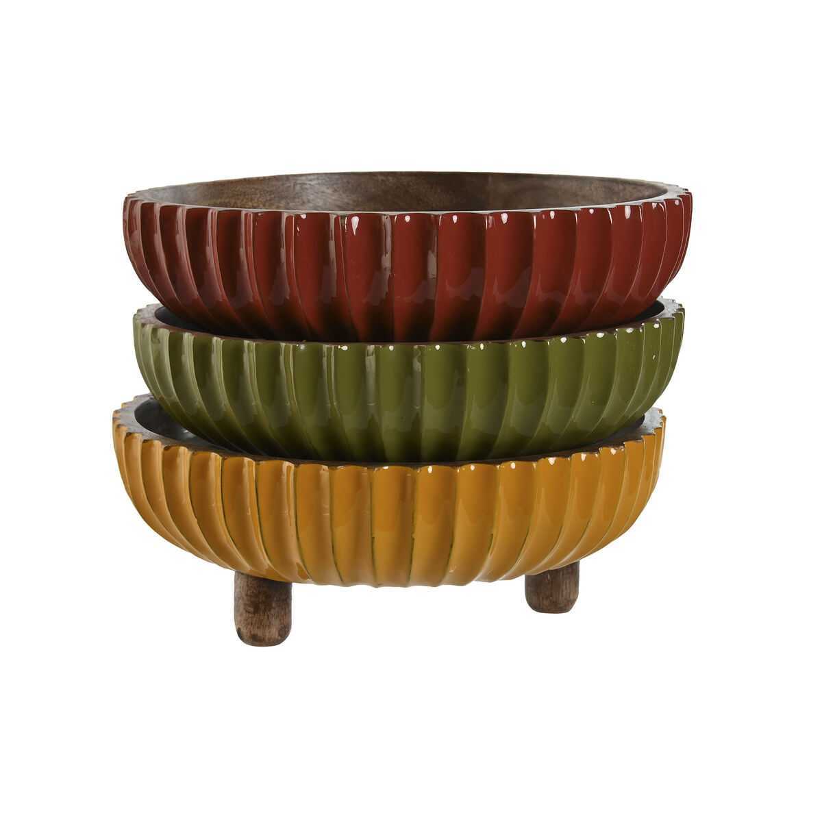 Bordsdekoration Home ESPRIT Gul Grön Korall Kolonial 25 x 25 x 9 cm (3 antal) - 3