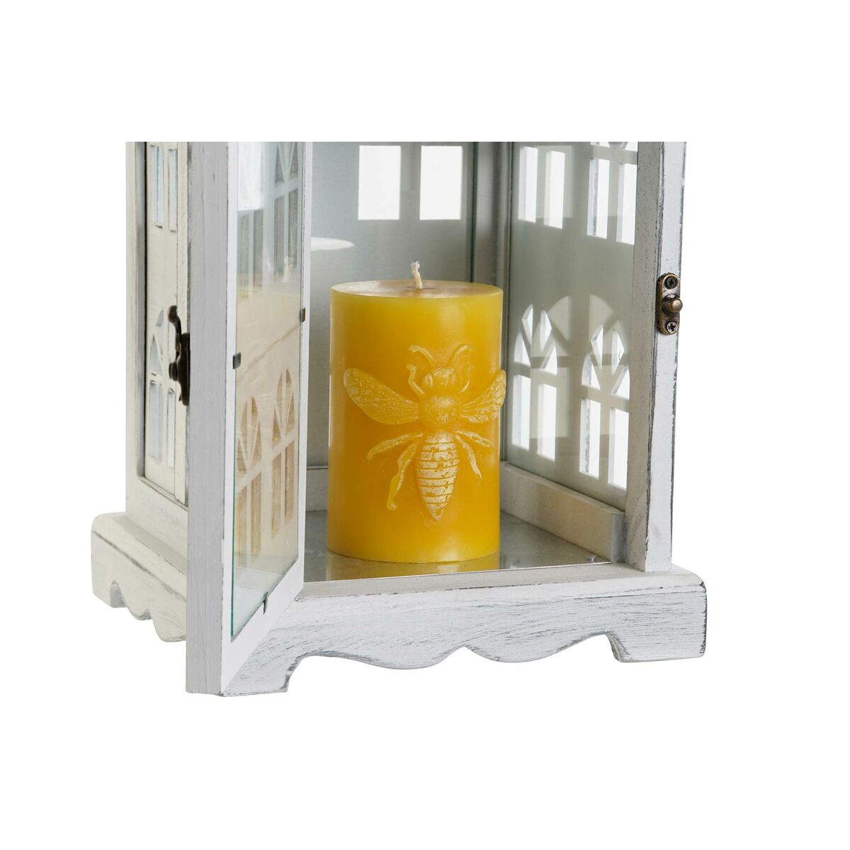 Lykta DKD Home Decor Antikbehandlad Vit Grå Trä Glas 19 x 19 x 42 cm - 2