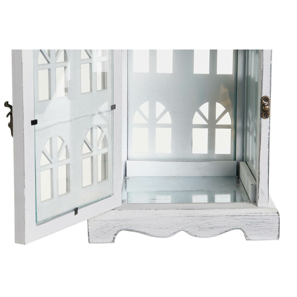 Lykta DKD Home Decor Antikbehandlad Vit Grå Trä Glas 19 x 19 x 42 cm - 3