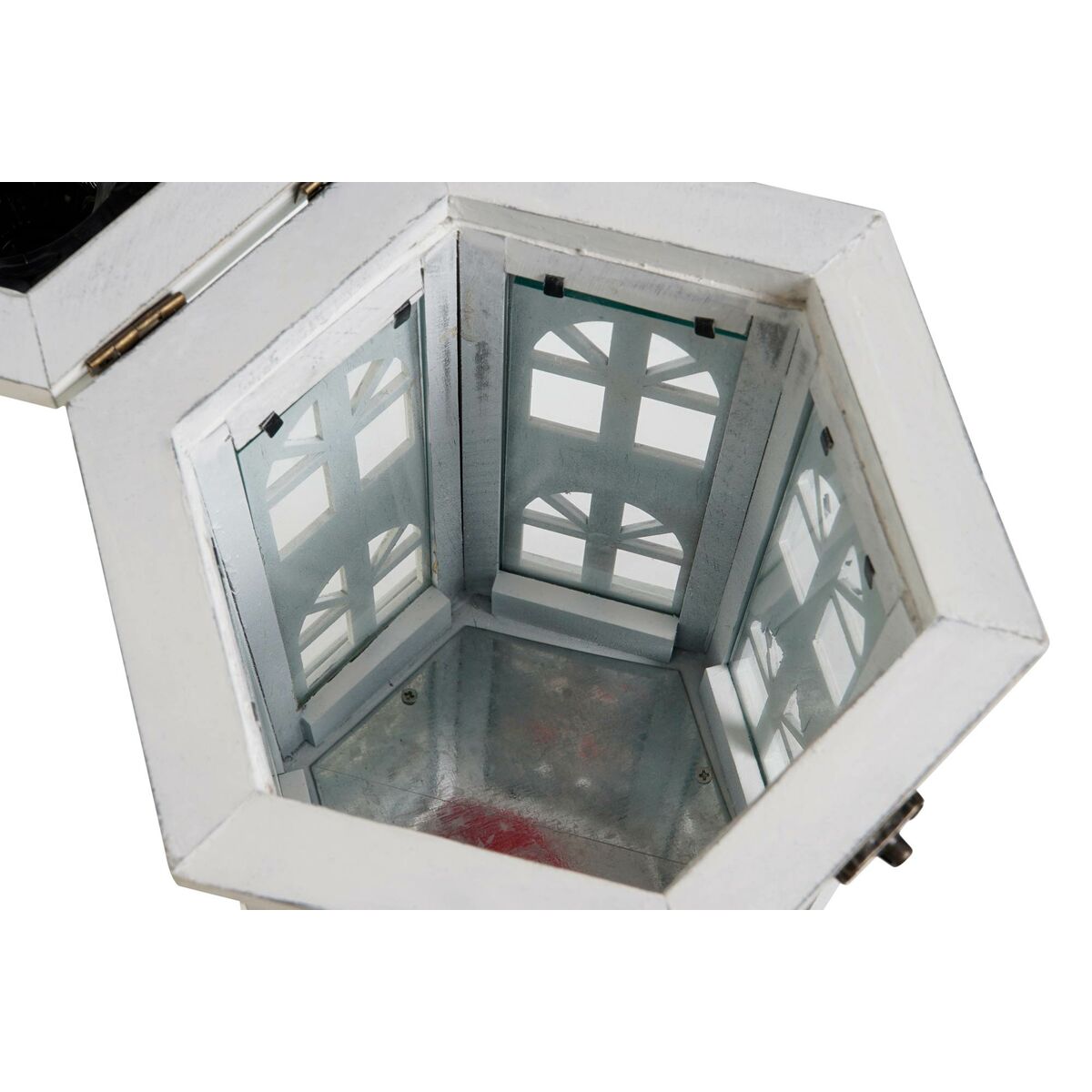 Lykta DKD Home Decor Antikbehandlad Vit Mörkgrå Trä Glas 19 x 17 x 39 cm - 3