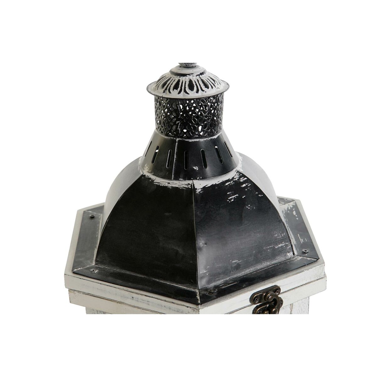 Lykta DKD Home Decor Antikbehandlad Vit Mörkgrå Trä Glas 19 x 17 x 39 cm - 6