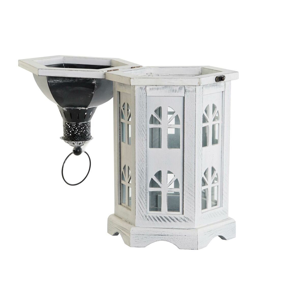 Lykta DKD Home Decor Antikbehandlad Vit Mörkgrå Trä Glas 19 x 17 x 39 cm - 5