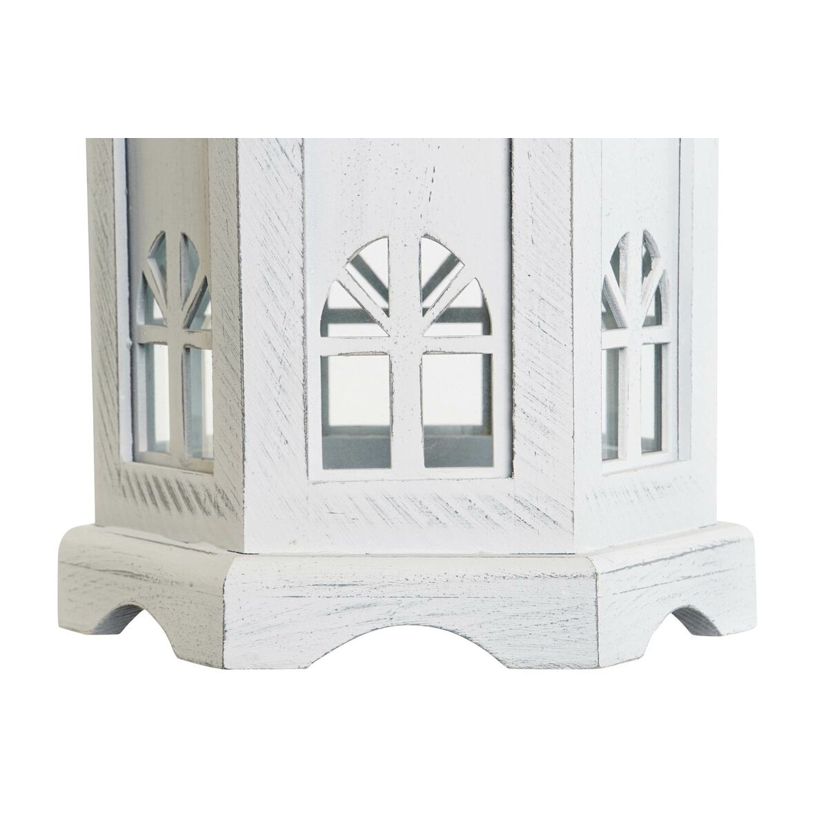 Lykta DKD Home Decor Antikbehandlad Vit Mörkgrå Trä Glas 19 x 17 x 39 cm - 2