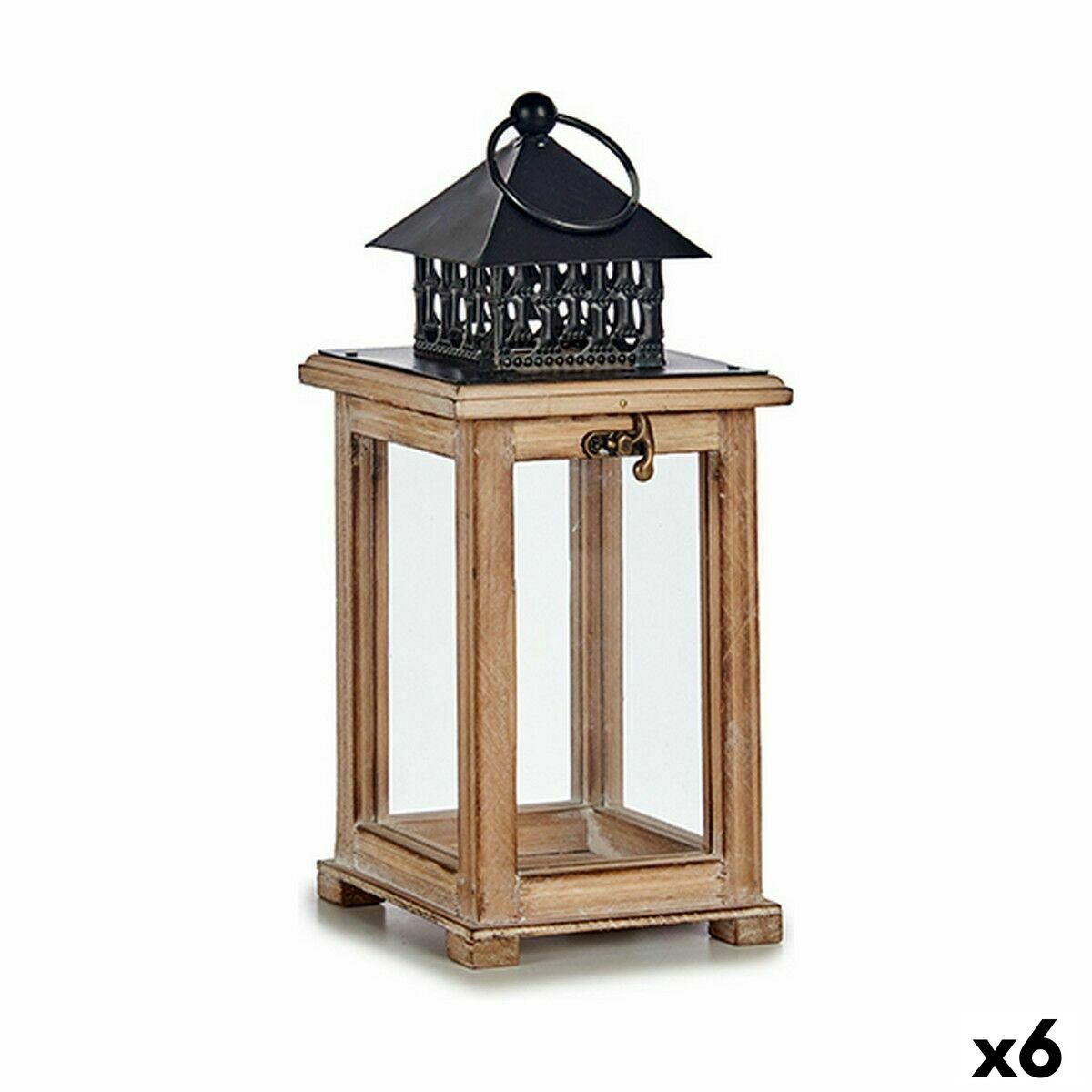 Lykta Gift Decor Brun Svart Trä Metall Glas 13 x 29 x 13 cm 13,4 x 29 x 13,4 cm (6 antal)