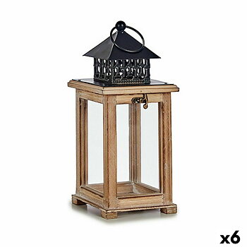 Lykta Gift Decor Brun Svart Trä Metall Glas 13 x 29 x 13 cm 13,4 x 29 x 13,4 cm (6 antal)