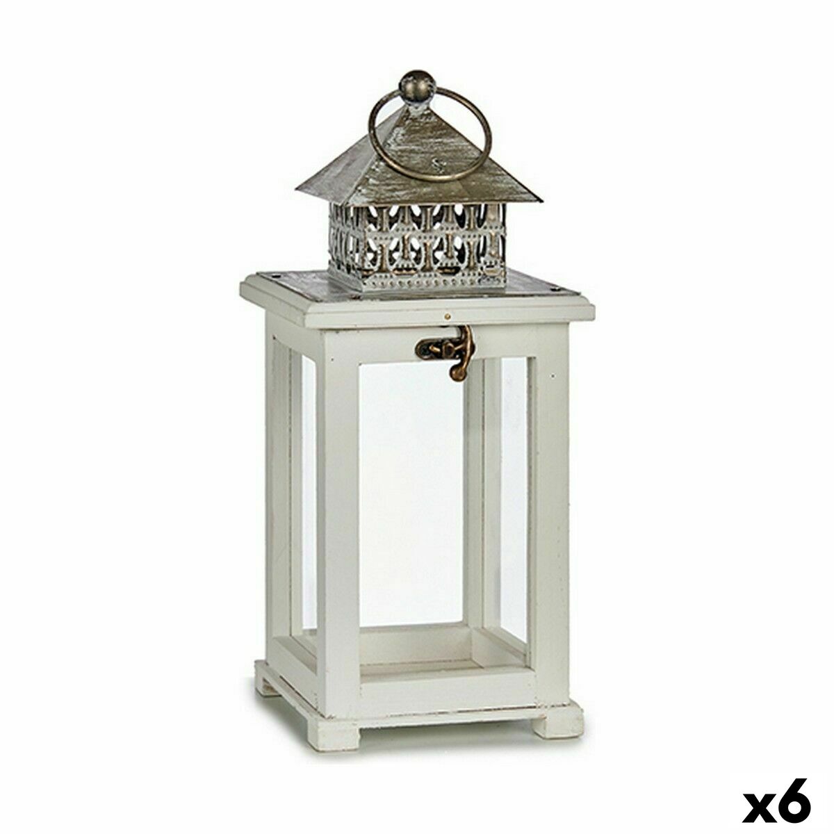 Lykta Gift Decor Vit Silvrig Trä Metall Glas 13 x 29 x 13 cm 13,4 x 29 x 13,4 cm (6 antal)