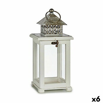 Lykta Gift Decor Vit Silvrig Trä Metall Glas 13 x 29 x 13 cm 13,4 x 29 x 13,4 cm (6 antal)