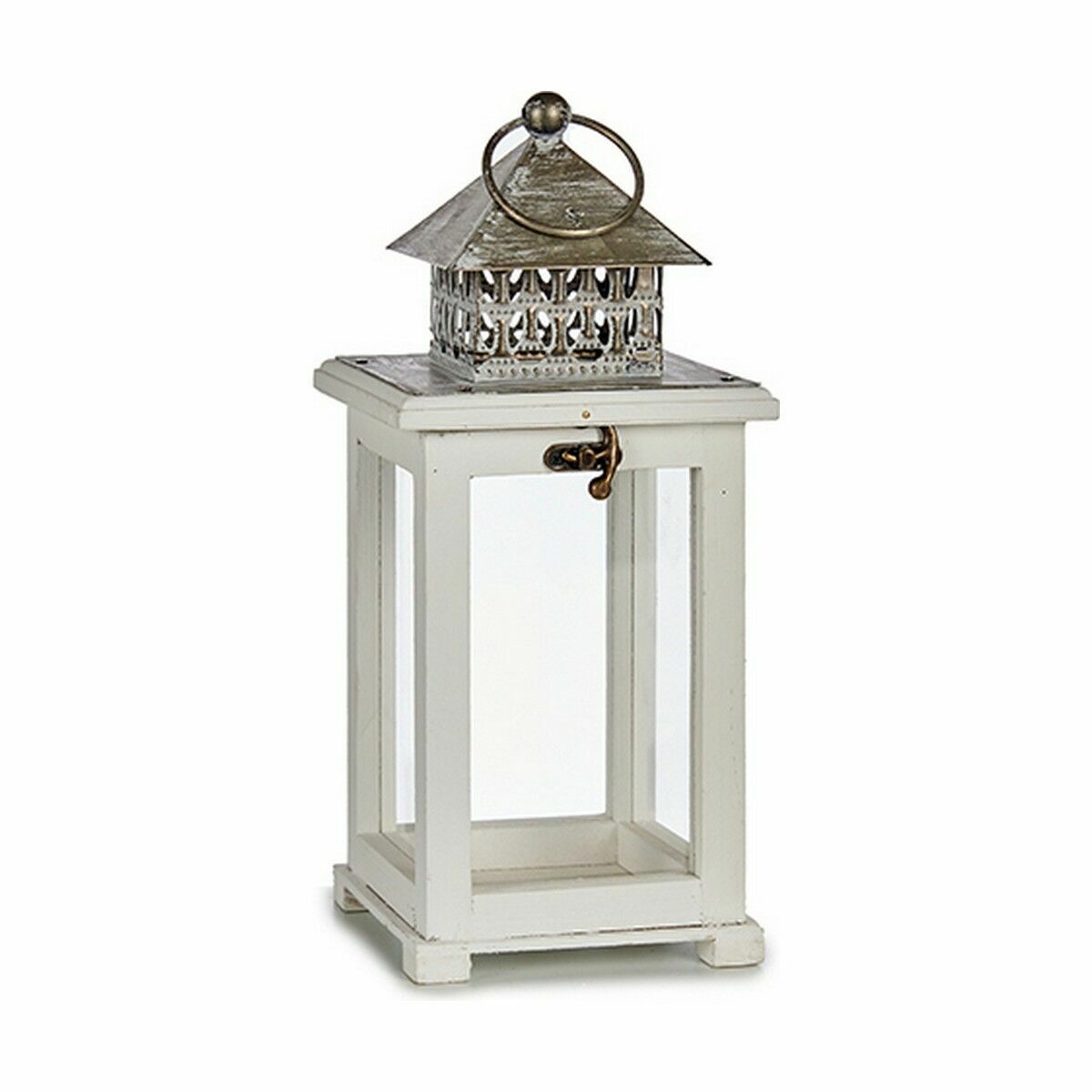 Lykta Gift Decor Vit Silvrig Trä Metall Glas 13 x 29 x 13 cm 13,4 x 29 x 13,4 cm (6 antal) - 2