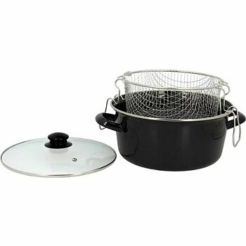 Stekpanna med Korg TheKitchenette 3645580 Svart Glas Stål Bakelit Emaljerat stål