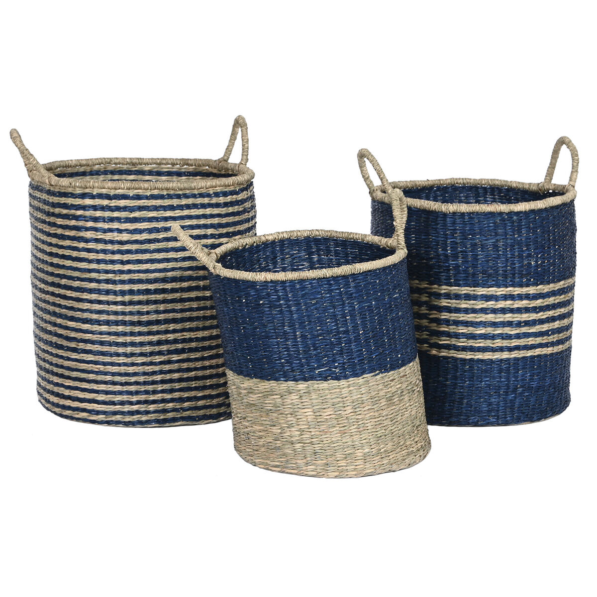 Korg - set Home ESPRIT Blå Naturell Jute Sjögräs Medelhavs 43 x 43 x 54 cm (3 Delar) - 4