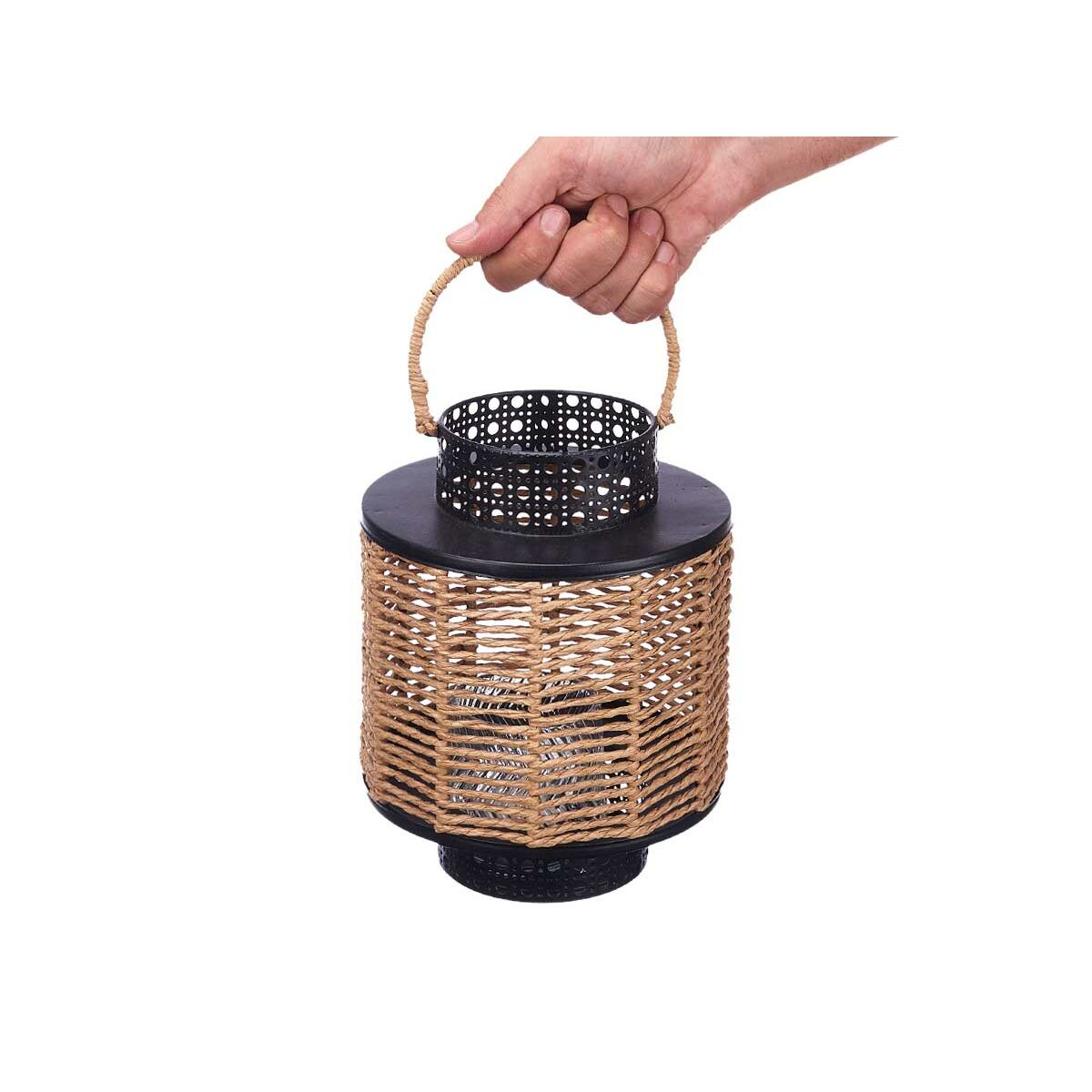 Lykta Svart Metall 17 x 23 x 17 cm (4 antal) Rattan - 3