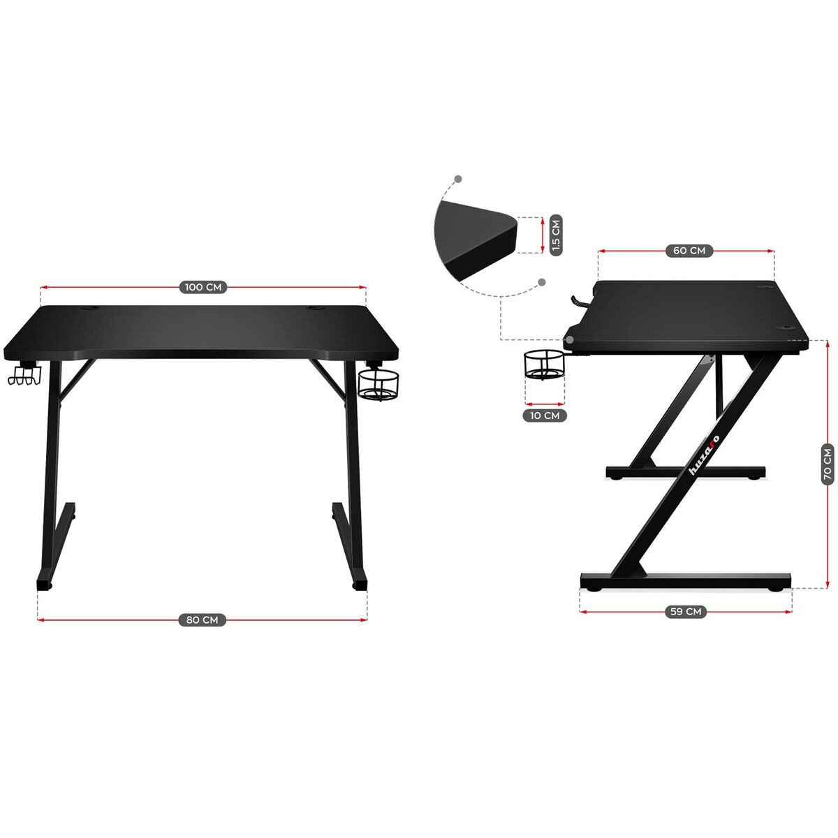 Skrivbord Huzaro HZ-Hero 1.8 Black Svart Stål - 7