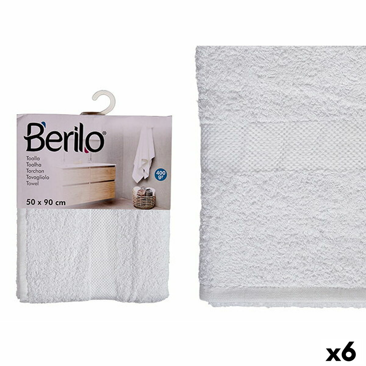 Badhandduk Berilo 89677 Vit 80 % bomull 20 % Polyester 50 x 90 cm (6 antal)
