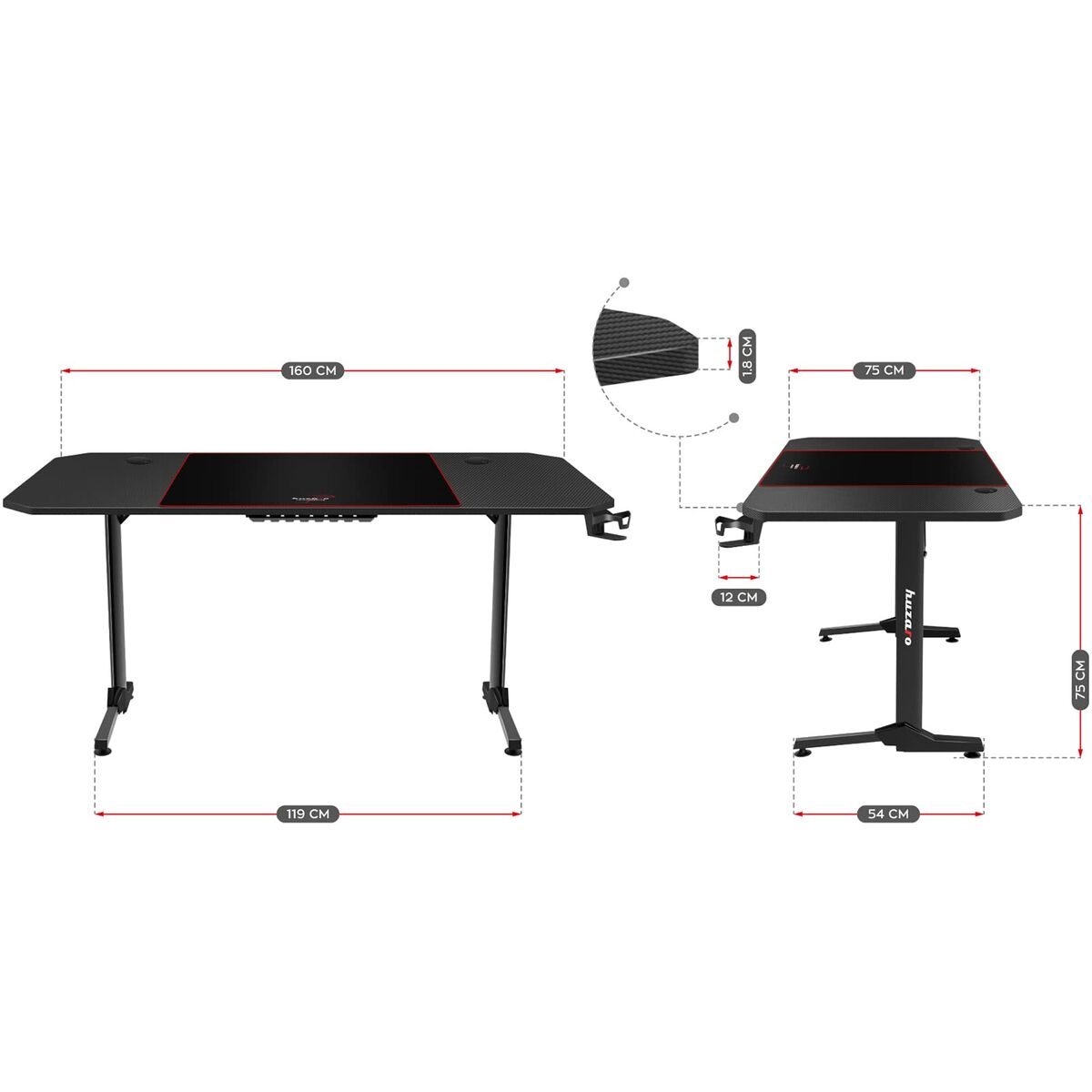 Skrivbord Gaming Huzaro HZ-Hero 4.7 Svart Trä MDF 160 x 75 cm - 6
