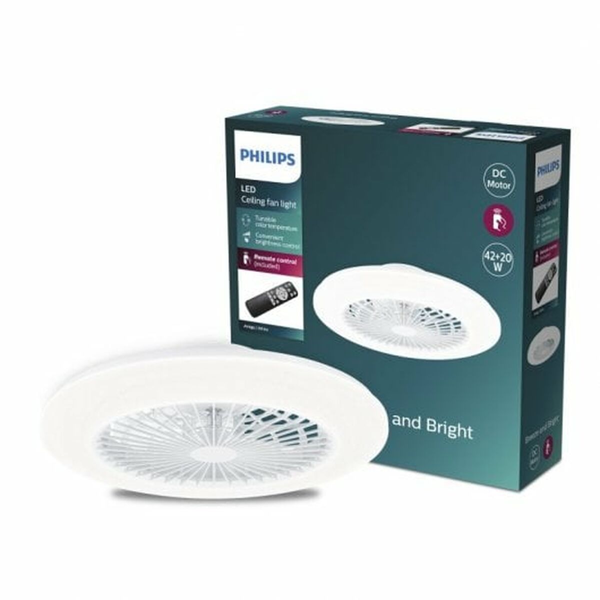 Takfläkt med belysning Philips Vit - 2