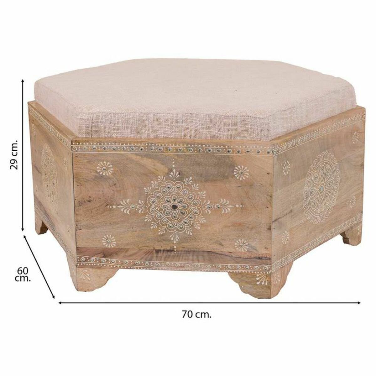 Sittpall Alexandra House Living Vit Naturell Mangoträ Trä MDF 60 x 29 x 70 cm - 5