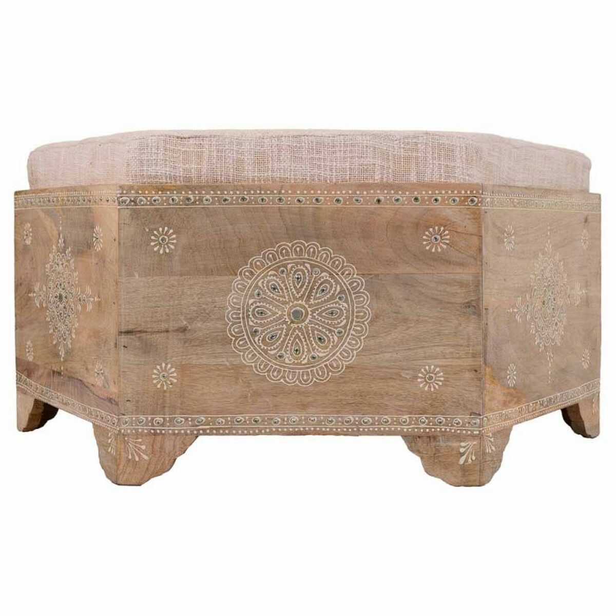 Sittpall Alexandra House Living Vit Naturell Mangoträ Trä MDF 60 x 29 x 70 cm - 4