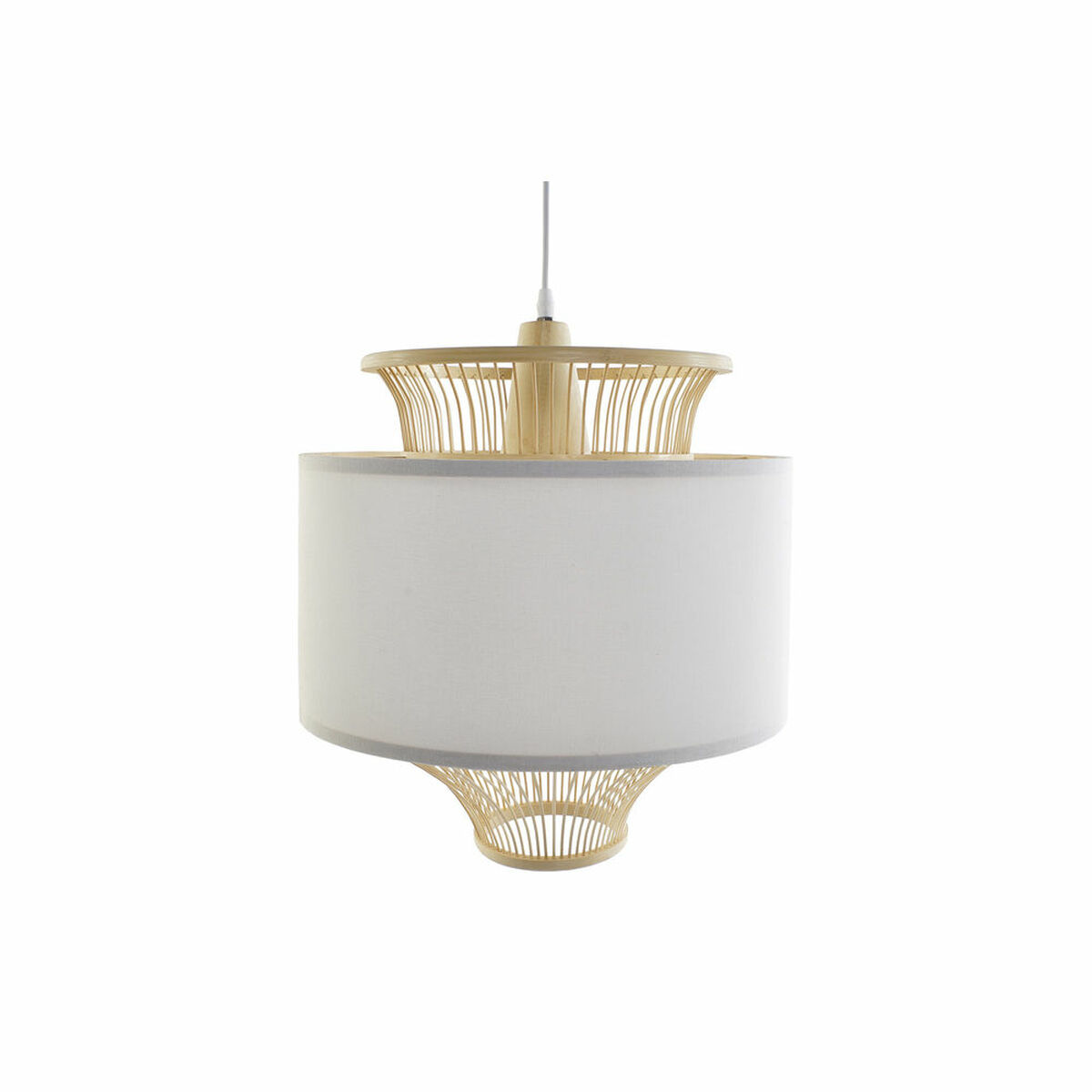 Taklampa DKD Home Decor Vit Polyester Bambu (40 x 40 x 52 cm)