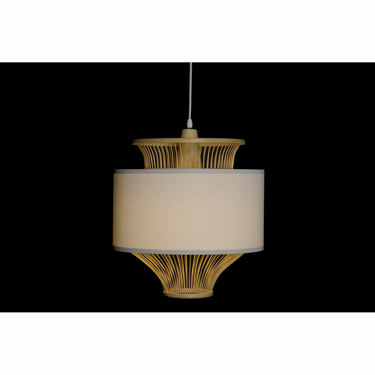 Taklampa DKD Home Decor Vit Polyester Bambu (40 x 40 x 52 cm) - 4