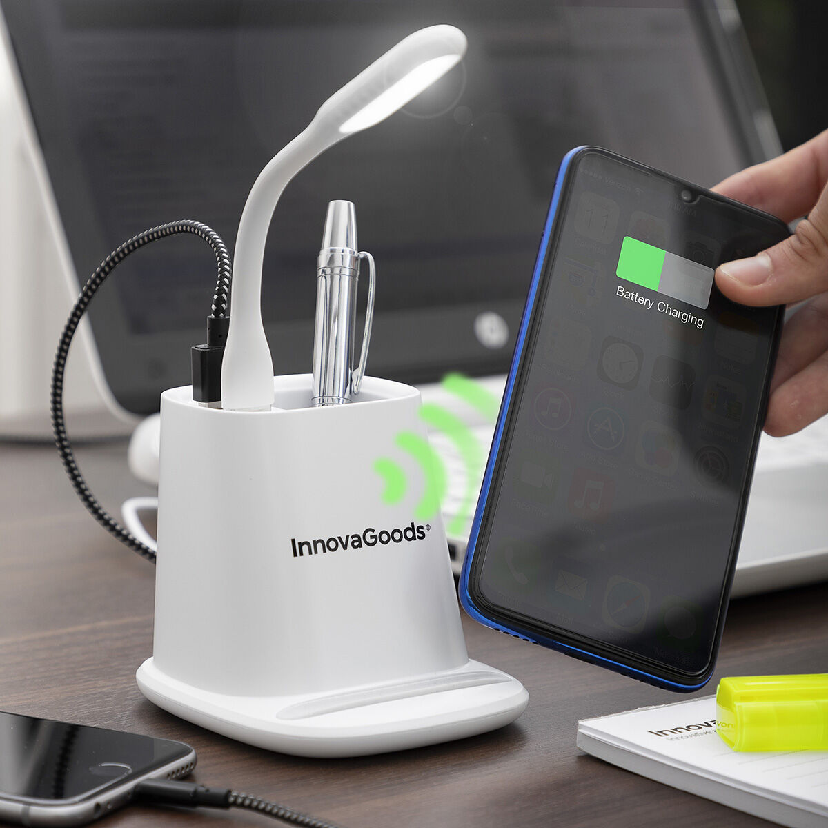 Trådlös laddare med förvaringshållare och LED-lampa med USB. DesKing InnovaGoods - 9