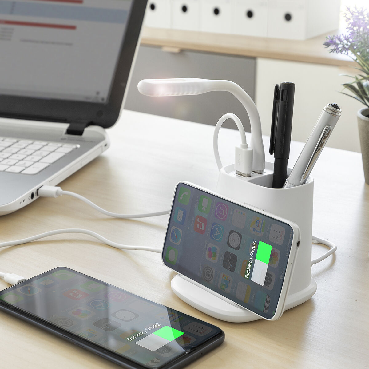 Trådlös laddare med förvaringshållare och LED-lampa med USB. DesKing InnovaGoods - 19