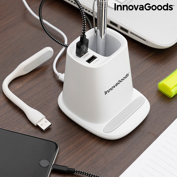 Trådlös laddare med förvaringshållare och LED-lampa med USB. DesKing InnovaGoods - 6
