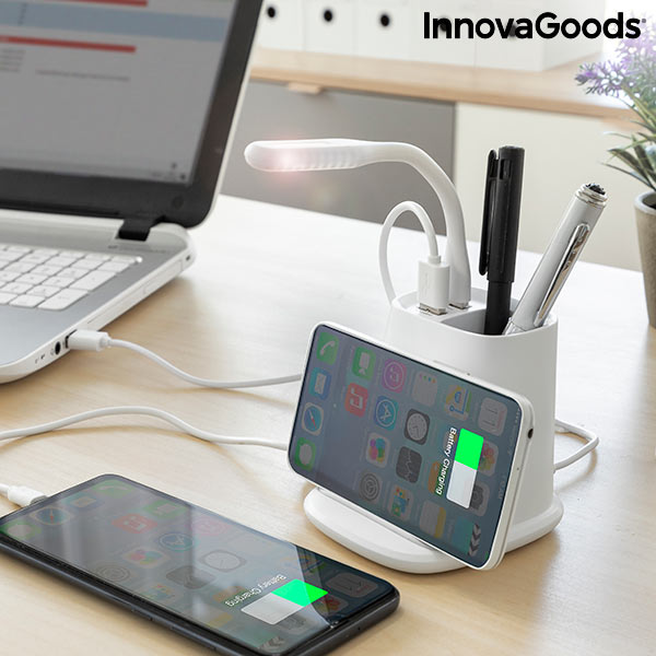 Trådlös laddare med förvaringshållare och LED-lampa med USB. DesKing InnovaGoods - 7