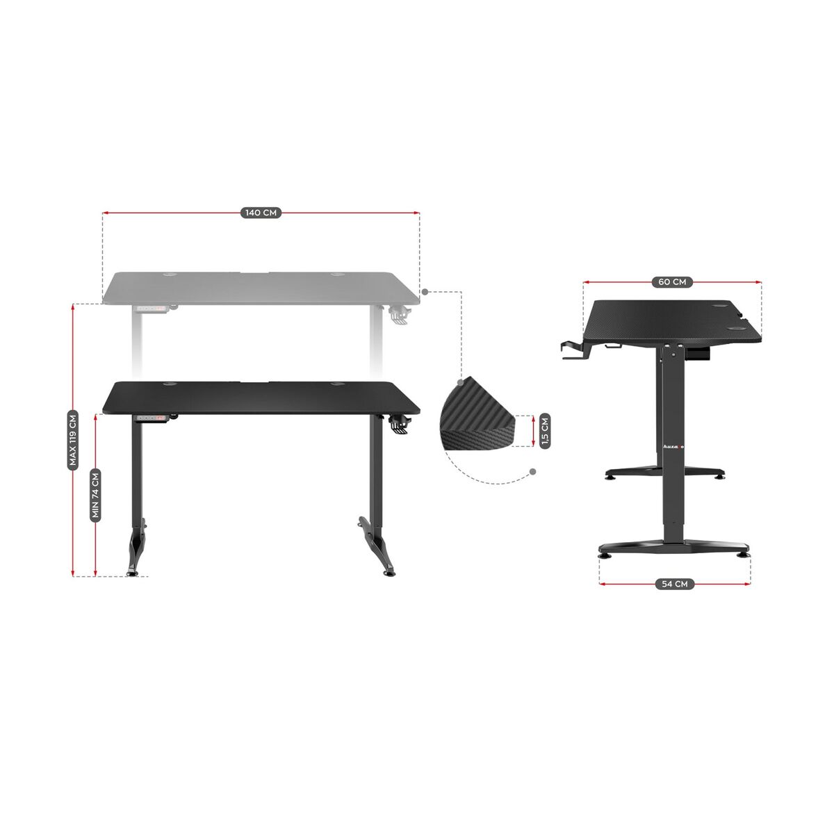 Skrivbord Huzaro HZ-Hero 8.5 Svart 140 x 60 cm - 3