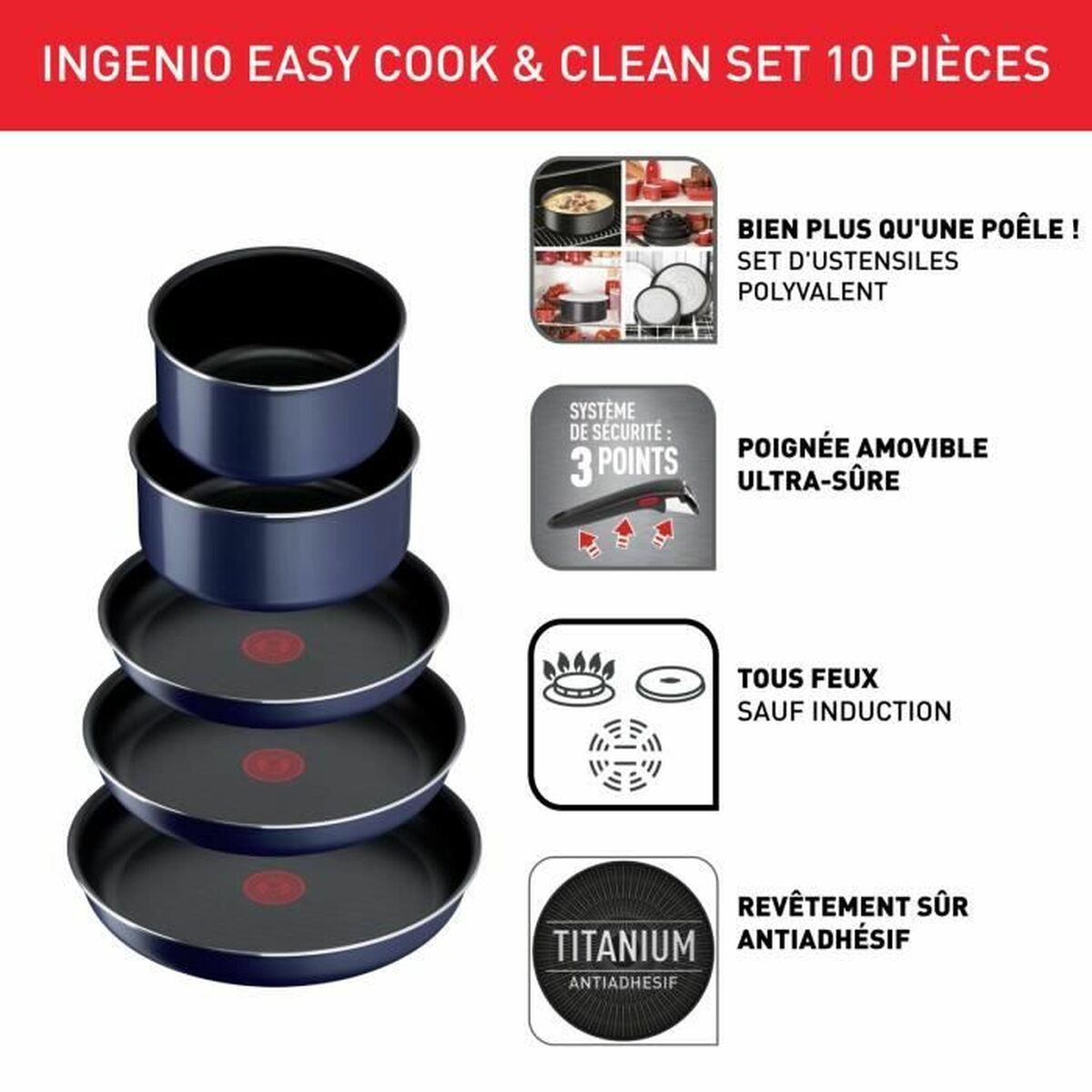 Kastrullset Tefal L1579102 10 Delar - 5