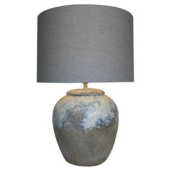 Bordslampa DKD Home Decor Kanvas Keramik Grå (38 x 38 x 60 cm)
