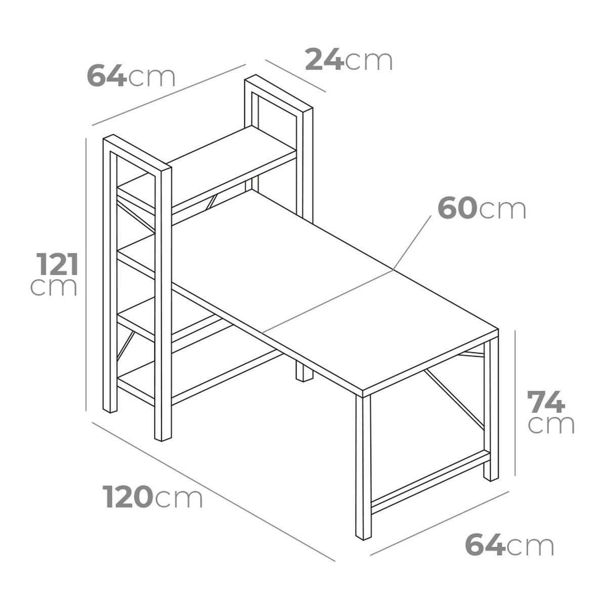 Skrivbord med hylla EDM 75196 Svart Trä Metall 121 x 120 x 64 cm - 2