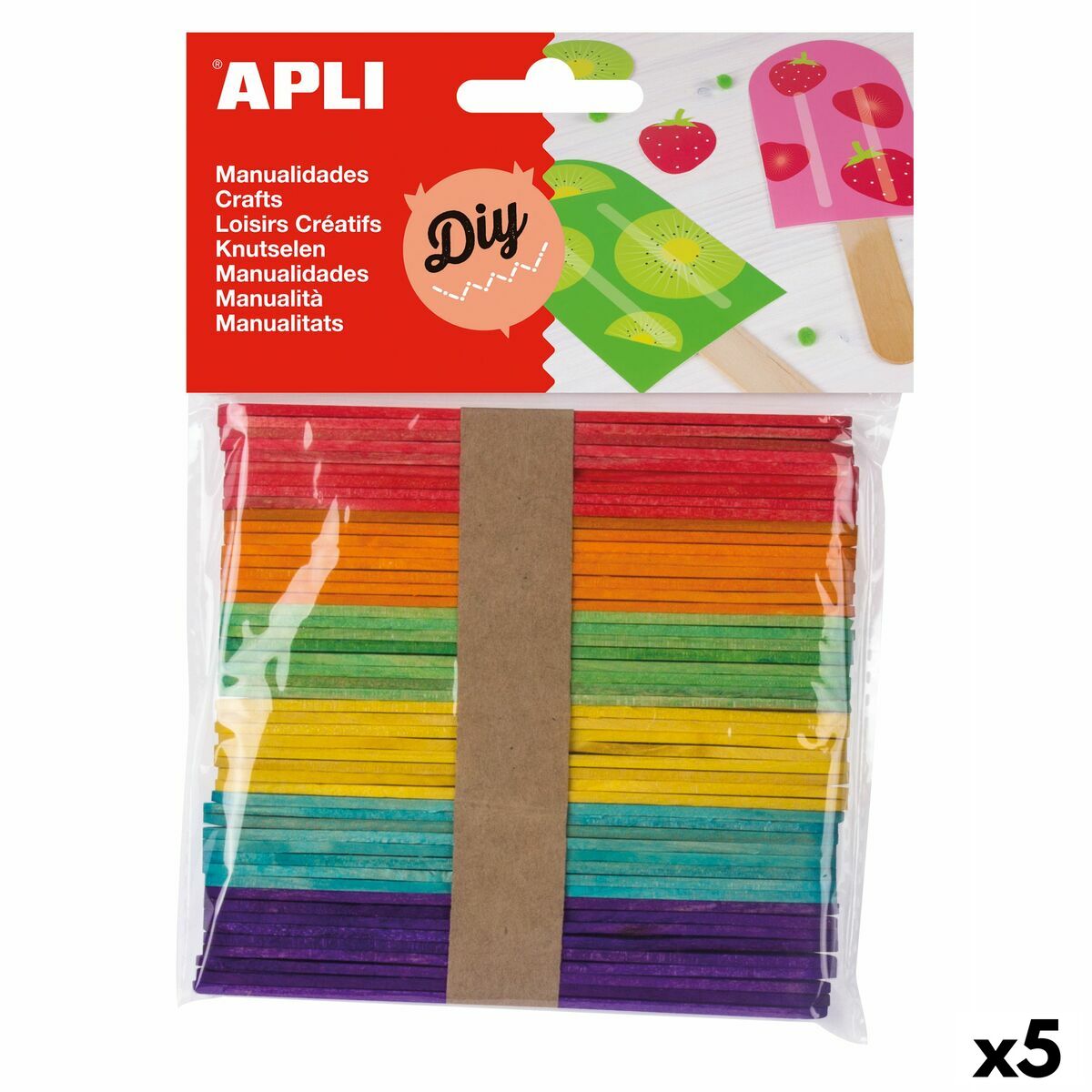 Pysselmaterial Apli Multicolour Trä 114 x 10 mm Glasspinnar (5 antal) (50 antal)