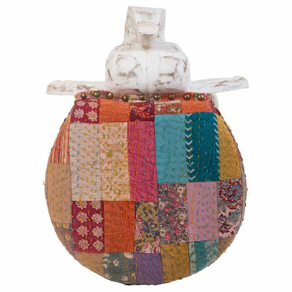 Sittpall Alexandra House Living Vit Mangoträ Tyg 51 x 37 x 36 cm Elefant - 7